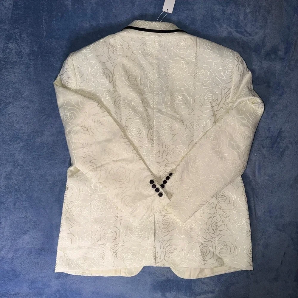 COOFANDY cream rose pattern blazer with black trim